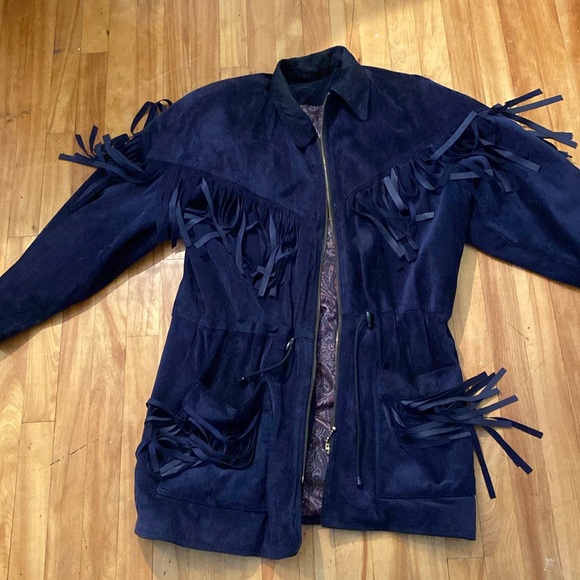 Vintage leather suede fringe jacket size M - Picture 13 of 17